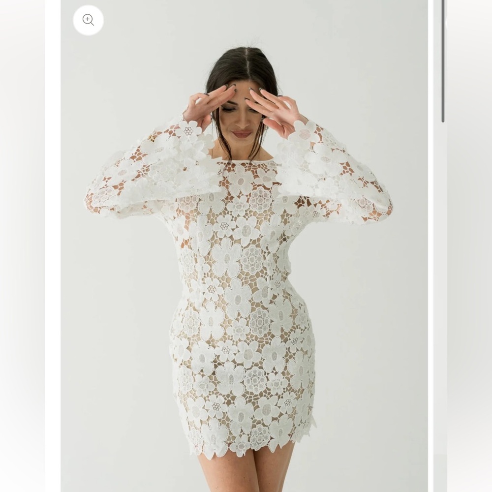 White Floral Lace Bell Sleeve Mini Dress